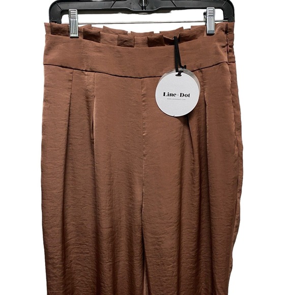 Line & Dot Ali Cool Brown Satin High Waist Crop Trouser Medium Pants paper Bag - Picture 3 of 6